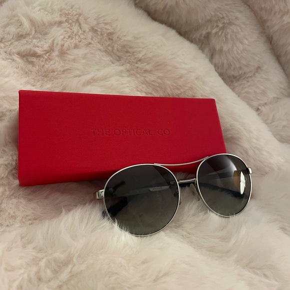 Tory Burch TY6037 Round Aviator Sunglasses in Silver/Black & Blue/White T Print - Picture 3 of 9